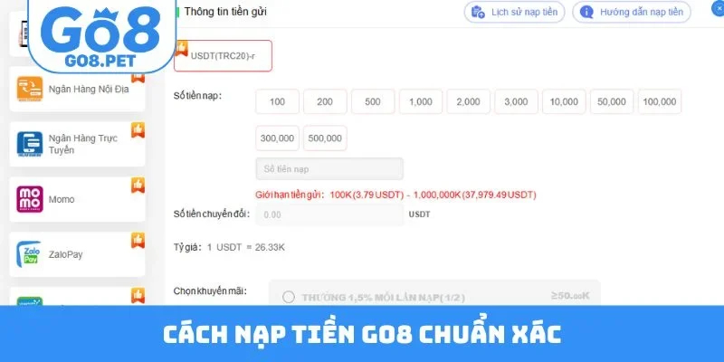 Cách nạp tiền Go8 chuẩn xác cho newbie